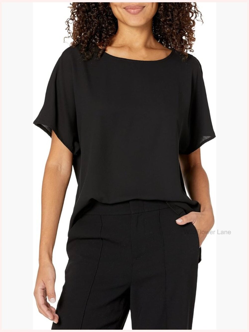 Women's Bateu Neck T-Shirt Blouson Top Regular Fit Short Sleeve